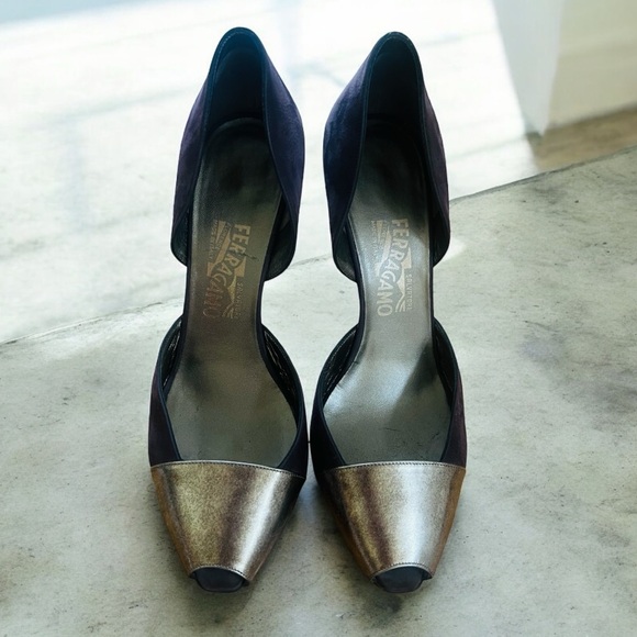 SALVATORE FERRAGAMO PURPLE LEATHER D'ORSAY PUMPS - RARE - Picture 4 of 6